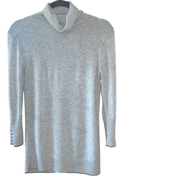 EXPRESS WOMENS 3/4 SLEEVE TURTLENECK SWEATER | GREY | BUTTON SLEEVE | SMALL - Picture 3 of 8